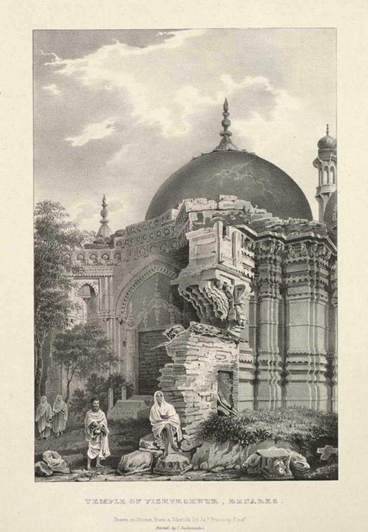 Distroyed Viswanath Temple replaced by Gyanvapi Mosque (James Princep 1834).